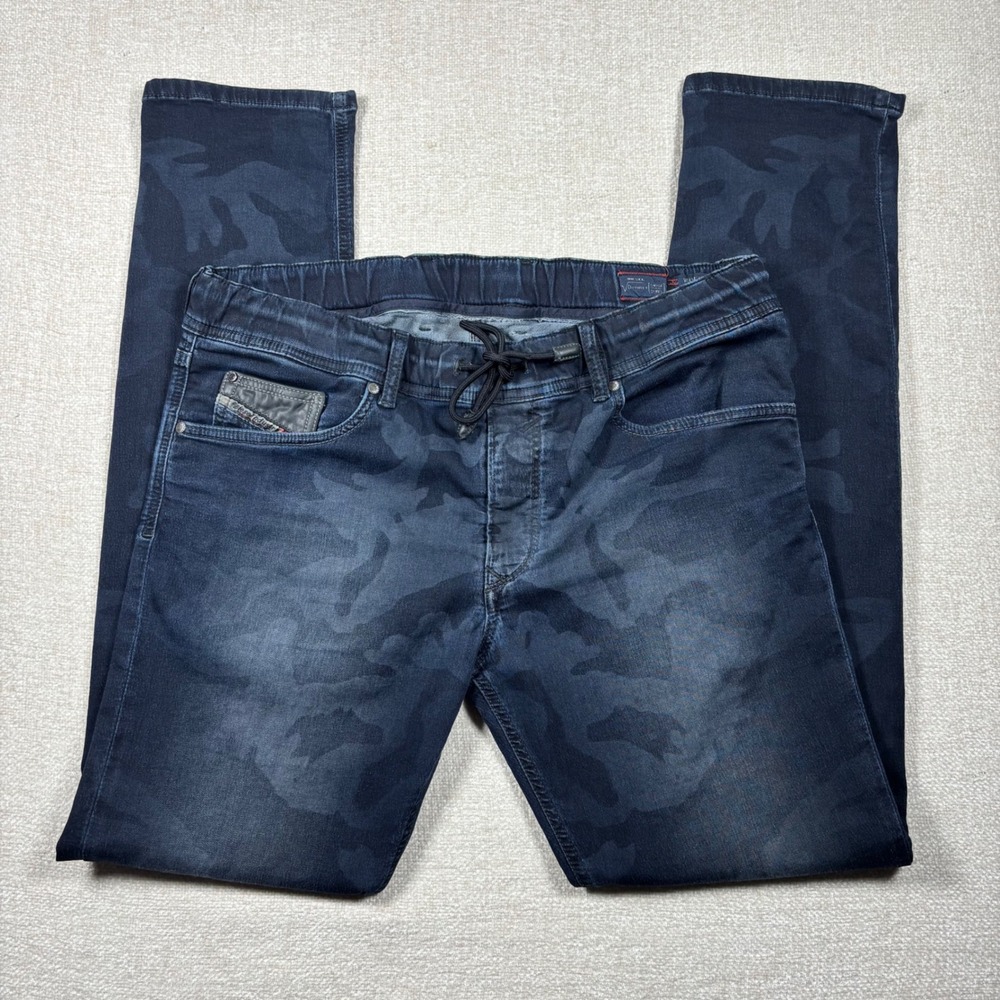 Diesel Waykee JoggJeans Mens 32 Camo Blue Hybrid Denim Sweatpants Drawstring